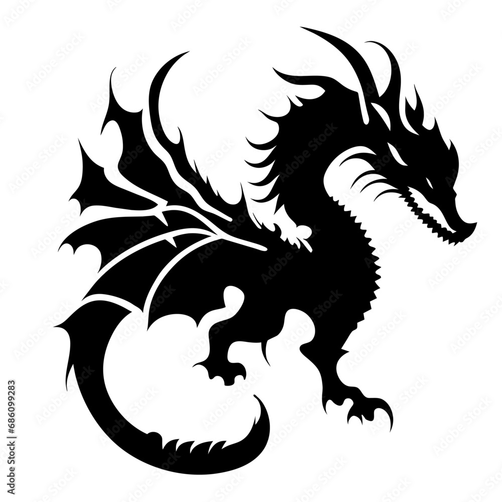 Black silhouette of a dragon on a white background. Vector illustration. Chinese New Year of a Dragon. Black silhouette of a dragon on a white background. Vector illustration. Chinese New Year of a Dragon.