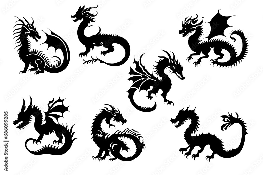 Vector set of black dragon's silhouettes. Chinese New Year of a Dragon. Vector set of black dragon's silhouettes. Chinese New Year of a Dragon.