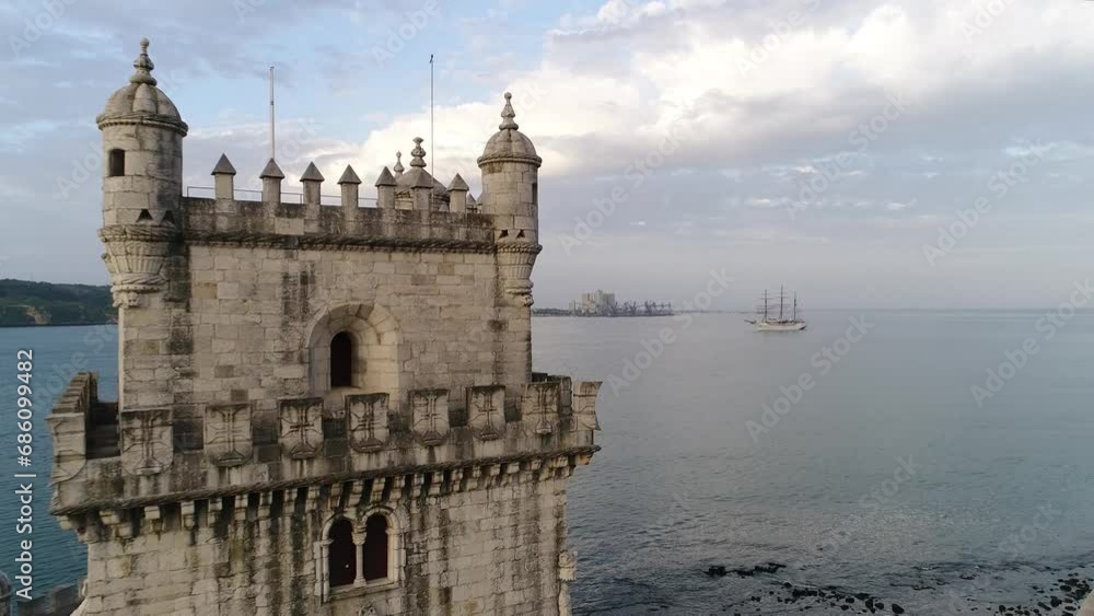Aerial View of the historic Belem Tower in Lisbon, Portugal Aerial View of the historic Belem Tower in Lisbon, Portugal