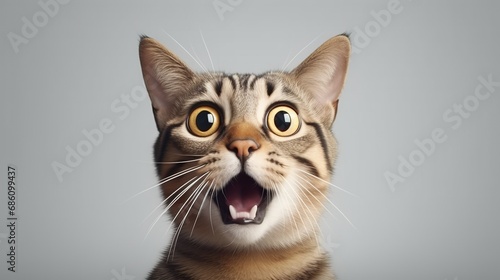 Surprised Cat with Big Eyes Isolated on the Minimalist Background 