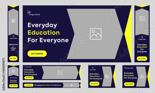 Customizable vector eps web set banner design, study material banner, creative education web banner design, fully editable vector eps 10 file format