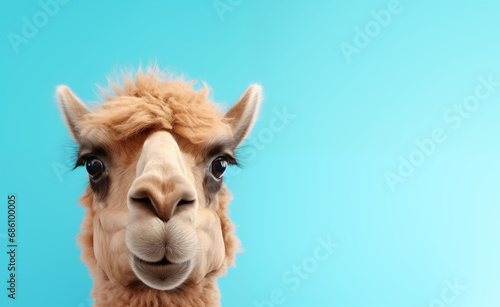 Camel head peeking over pastel bright background. © Curioso.Photography