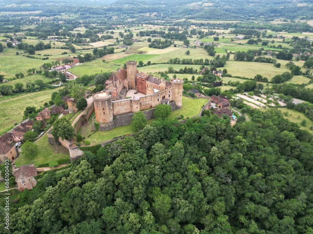 Chateau de Castelnau-Bretenoux  France high angle drone,aerial