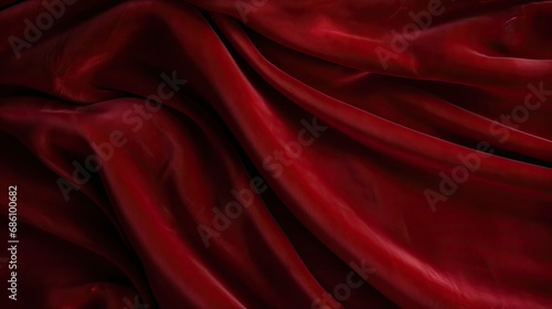 Rippled red satin fabric. Velvet texture background. Ai generative