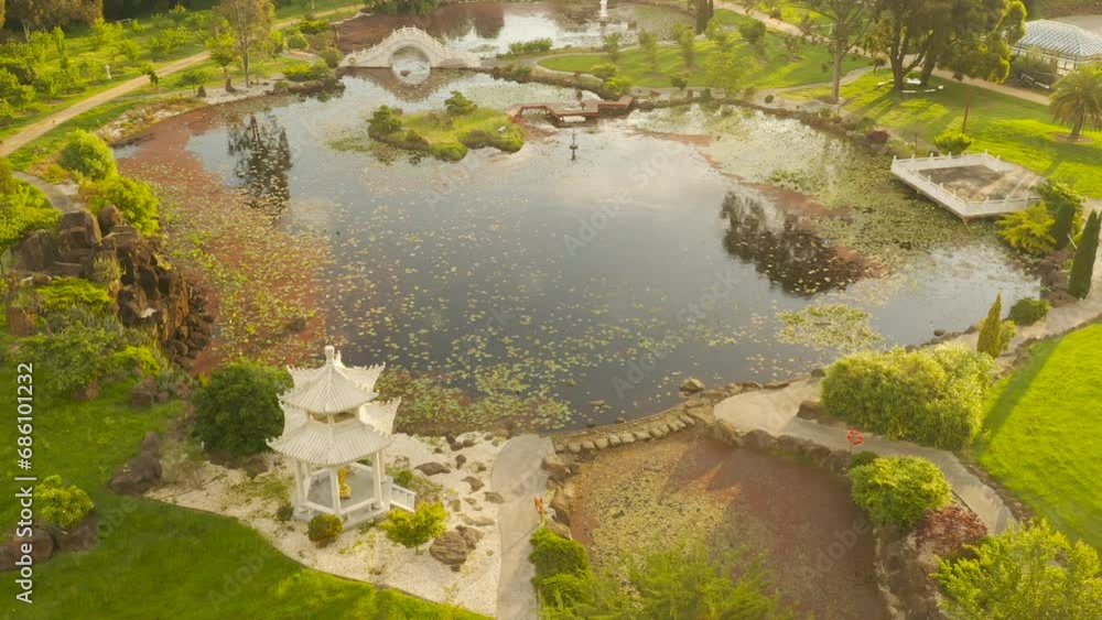 Aerial perspective smoothly pushing forward, capturing the beauty of autumn leaves on the lake. Aerial perspective smoothly pushing forward, capturing the beauty of autumn leaves on the lake.