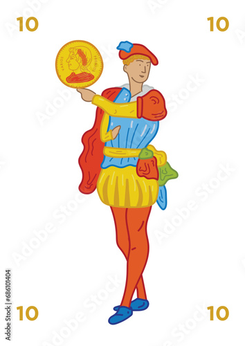 Spanish deck of cards game. Hand drawn vector illustration, stylized in traditional line art. art decorations, print for decoration. Isolated background