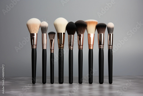 Makeup brushes on a gray background. Makeup Artist's Kit