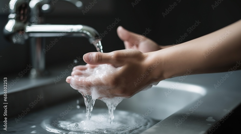 Washing hands under running water Washing hands under running water