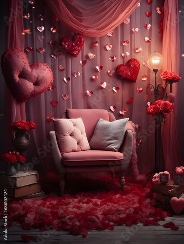 Valentines Day digital backdrop, romantic city, love couple