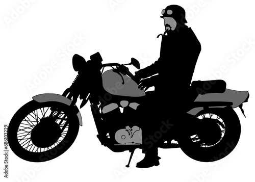 Old big bike and man white background