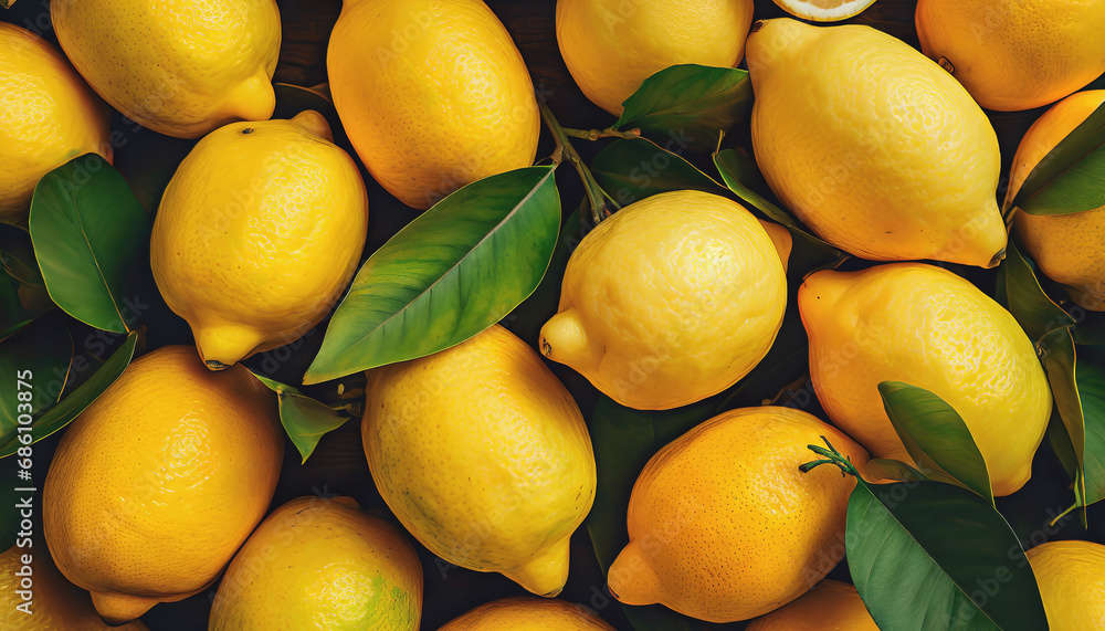 Ripe lemons as background, top view generative ai illustration