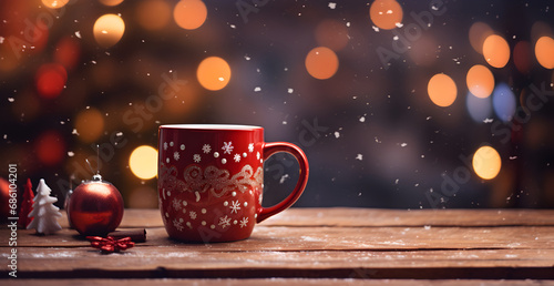 Hot mug and gingerbread Christmas style, wallpaper