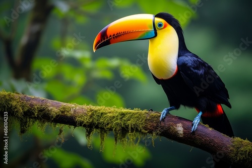 Photo of a colorful toucan perched on a tree branch. Generative AI © Aditya