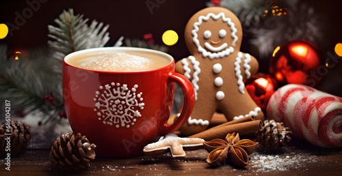 Hot mug and gingerbread Christmas style