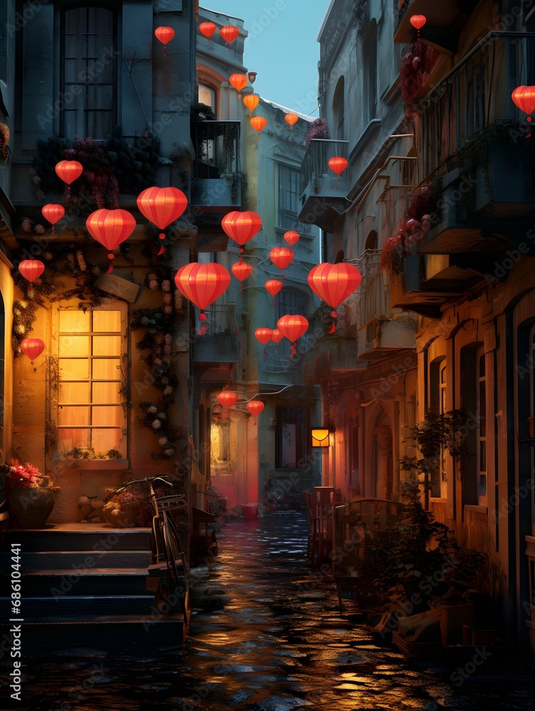 Fototapeta premium Valentines Day digital backdrop, romantic city, love couple
