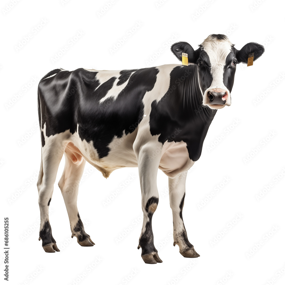 Full body view of a beautiful cow, cut out - stock png.