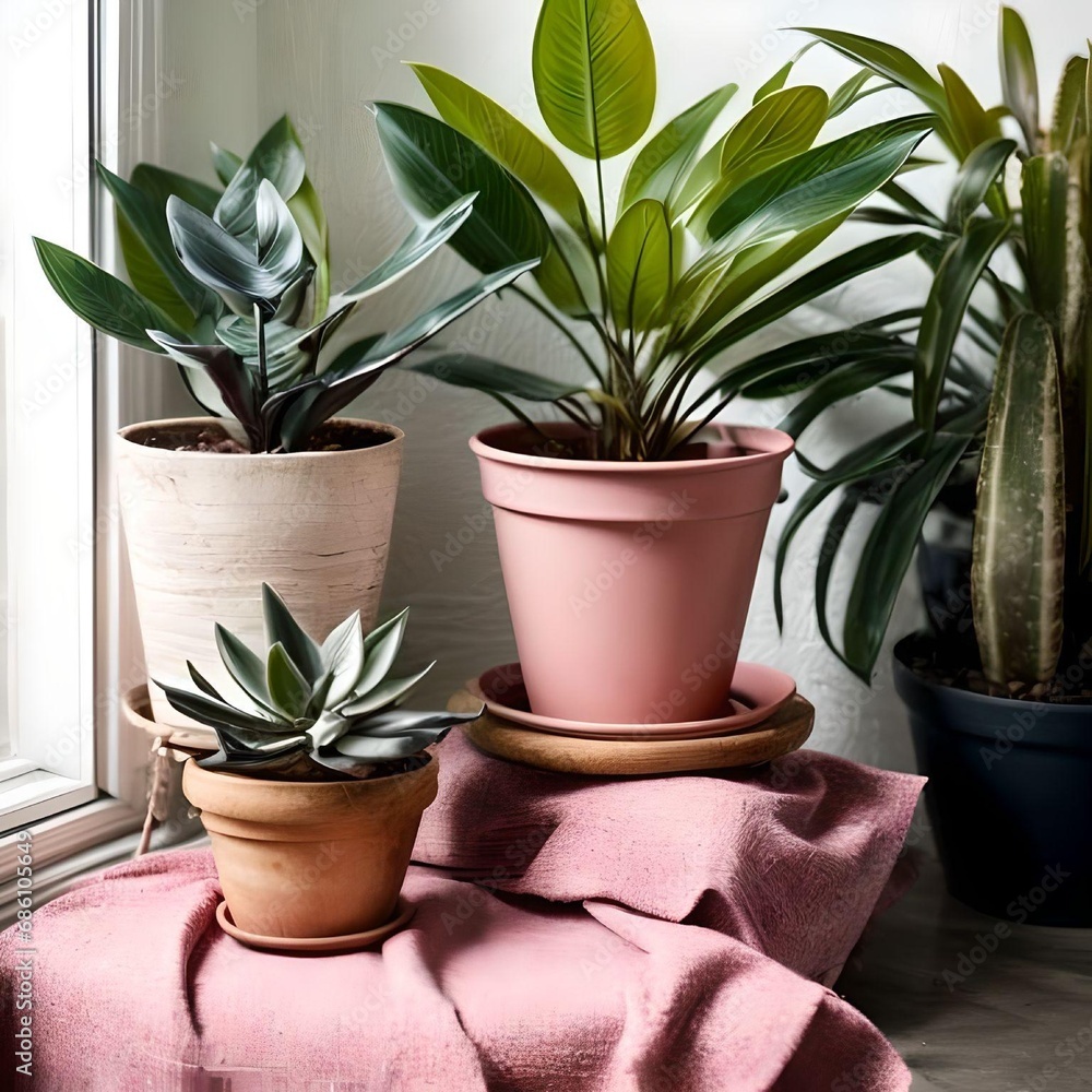 Aesthetic Indoor Plantings Near The Window Botanical Illustration