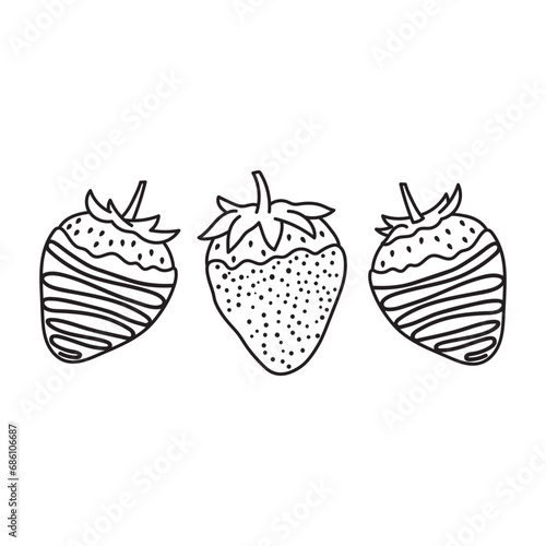 Hand drawn Kids drawing Cartoon Vector illustration chocolate covered strawberries Isolated on White Background