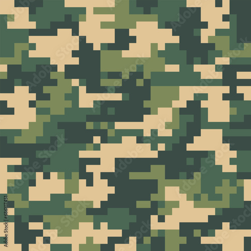 Seamless digital camouflage pattern for hunting and military activities