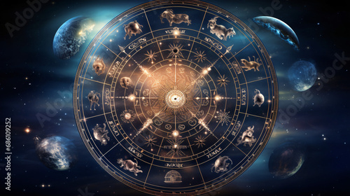 Zodiac signs inside of horoscope circle