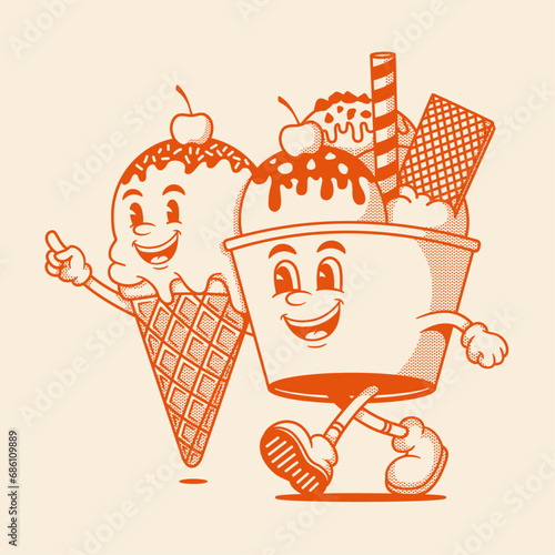 Gelato character, ice ceam retro cartoon mascot character