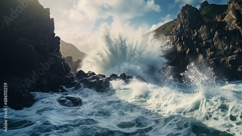 beautiful coast with rocks on the sea with a wave © Sheviakova