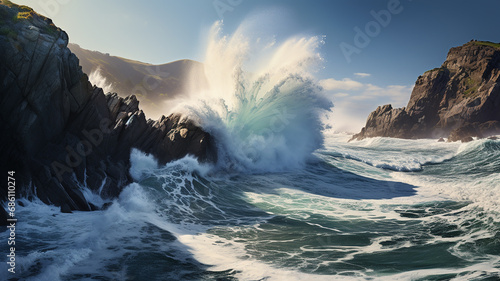 beautiful coast with rocks on the sea with a wave © Sheviakova