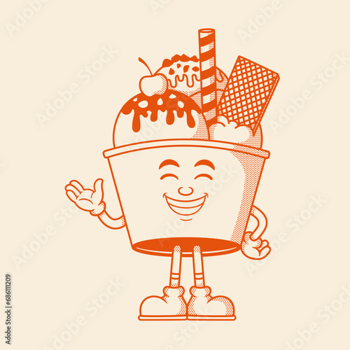 Gelato character, ice ceam retro cartoon mascot character
