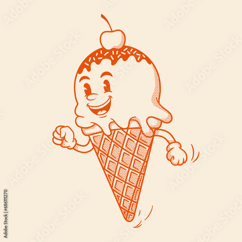 Gelato character, ice ceam retro cartoon mascot character