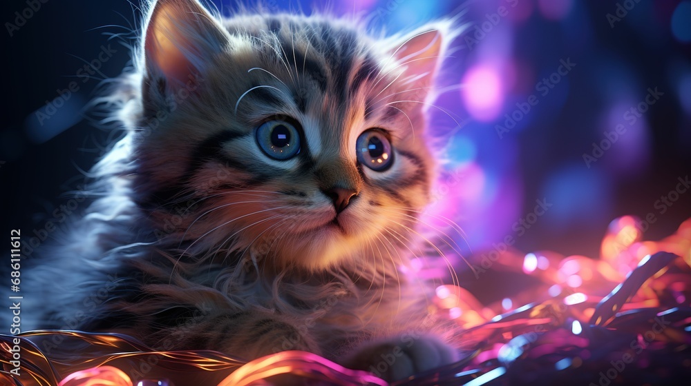 Futuristic Cat Portrait: Ornate Auroracore with Dramatic Lighting