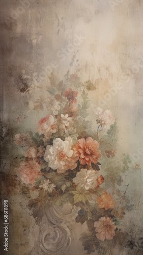 Distressed watercolor floral wallpaper background