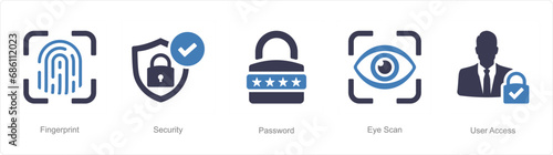 A set of 5 Cyber Security icons as fingerprint, security, password © popcornarts