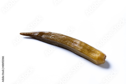 Okra slices isolated on white background. 