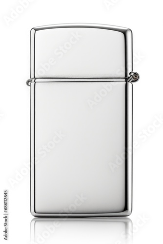 Silver Lighter Isolated on White Background. Closed Stainless Steel Lighter for Cigarette with Fuel