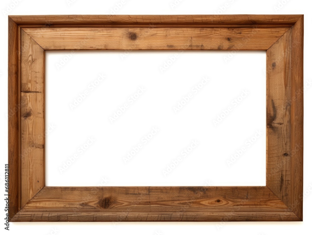 Wooden Frame - Rustic Wood Frame for Artistic Picture on White Background with Clipping Path for Vintage and Grunge Designs Wooden Frame - Rustic Wood Frame for Artistic Picture on White Background with Clipping Path for Vintage and Grunge Designs