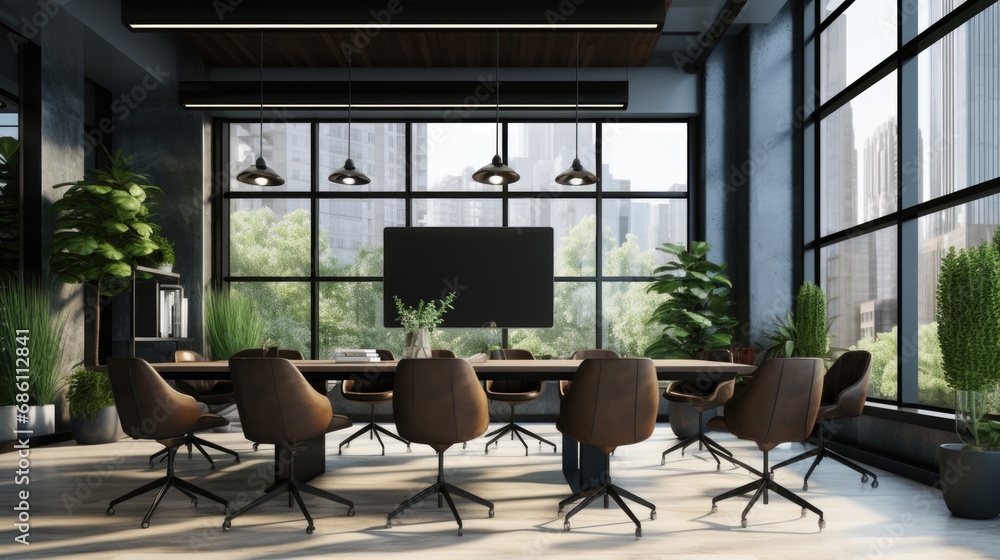 Virtual Background: Conference Room and Office Interior with Natural Windows Background for House or Apartment Settings
