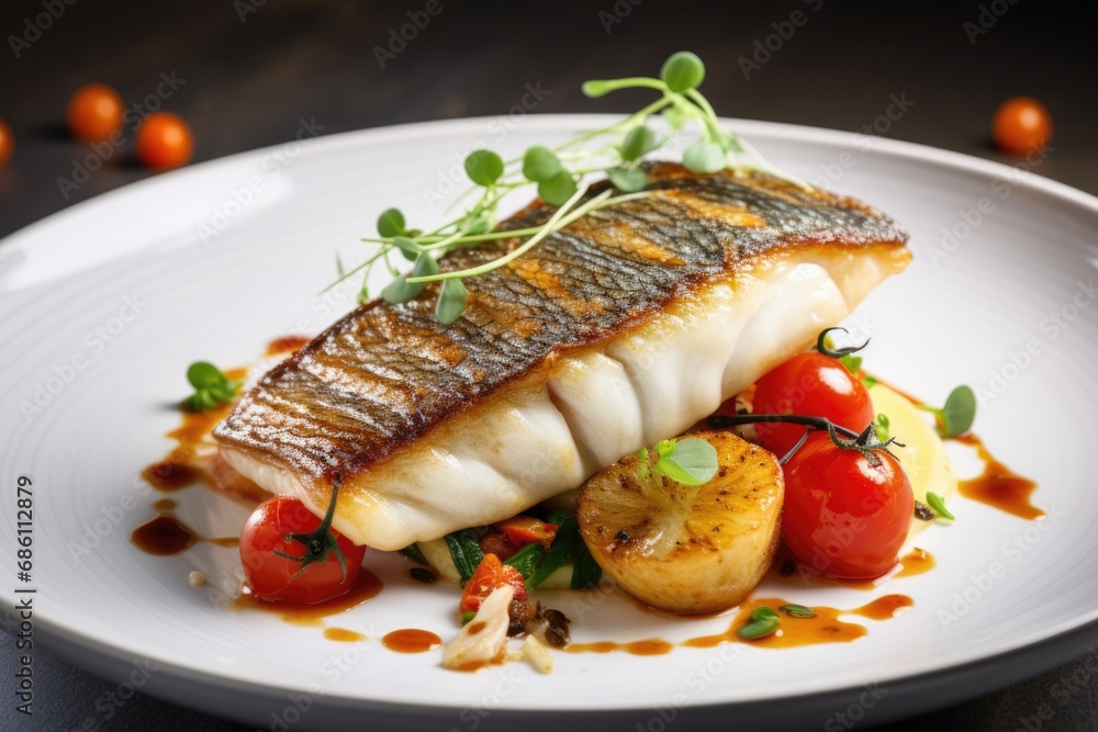 Salty and Tender Sea Bass Fillet on a Plate. A Tasty Selfish Fish Catch from Sea Fishing Salty and Tender Sea Bass Fillet on a Plate. A Tasty Selfish Fish Catch from Sea Fishing