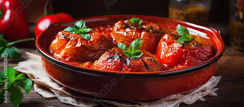 Traditional Italian dish of stuffed peppers in tomato sauce, hailing from Campania cuisine.