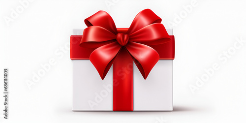 white gift box with red ribbon in black background © Dear