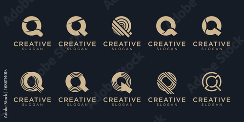 Letter Q logo design for various types of businesses and company. Modern, geometric, luxury letter Q logo set