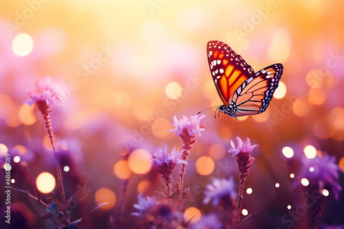 Beautiful Wild Flowers Background with Butterflies"