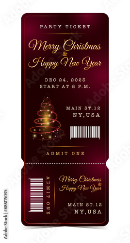 Merry Christmas red elegant vertical party ticket for admit one