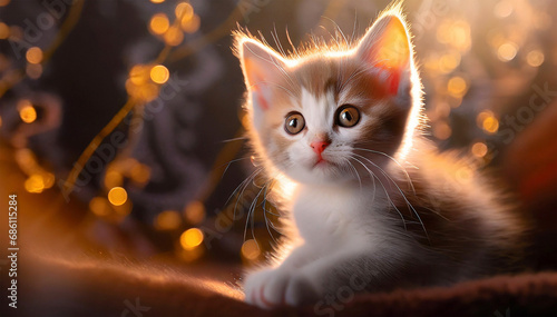 Little cute kitten under spotlights