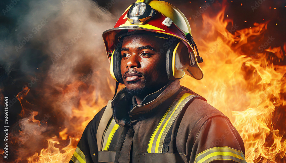 The burning fire and firefighter The burning fire and firefighter