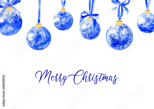 Christmas Greeting Card with Blue Ornaments