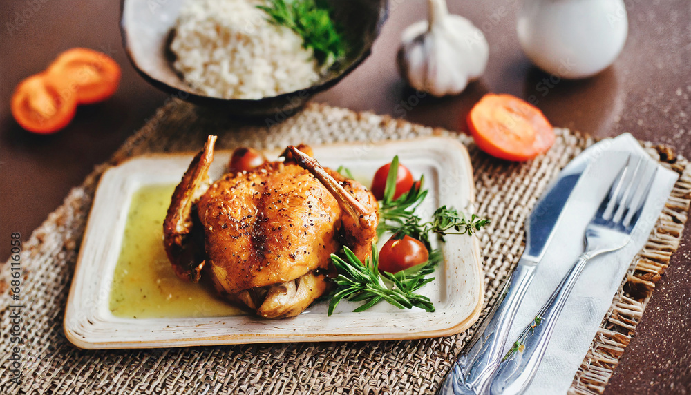 served with delicious fried chicken and vegetables served with delicious fried chicken and vegetables