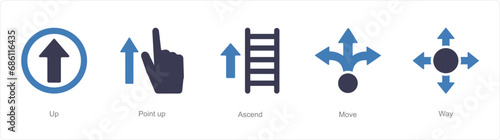 A set of 5 Direction icons as up, point up, ascend
