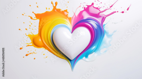 Rainbow abstract heart made of creamy splashes. Light background. Pride love concept. Generative AI