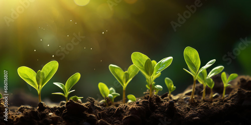 Tender sprouts bask in a radiant glow, symbolizing hope and renewal, as a nurturing touch guides their ascent © Putra