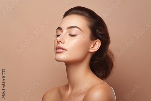 Portrait of beauty woman with perfect healthy glow skin facial photo
